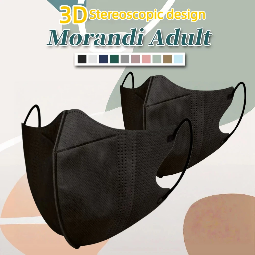 200 máscaras descartáveis tridimensionais pretas de 4 camadas/3D, design curvo para caber aos contornos faciais, 200/100/50/10 peças com presilhas elásticas espessadas para ponte nasal, compra em massa barata para uso