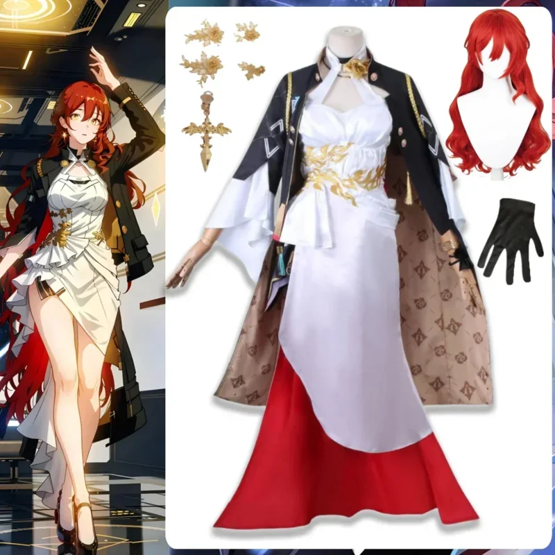 Spel Honkai Star Rail Himeko Cosplay Kostuums Vrouwen Pruik Accessoires Outfit Stickers Sets