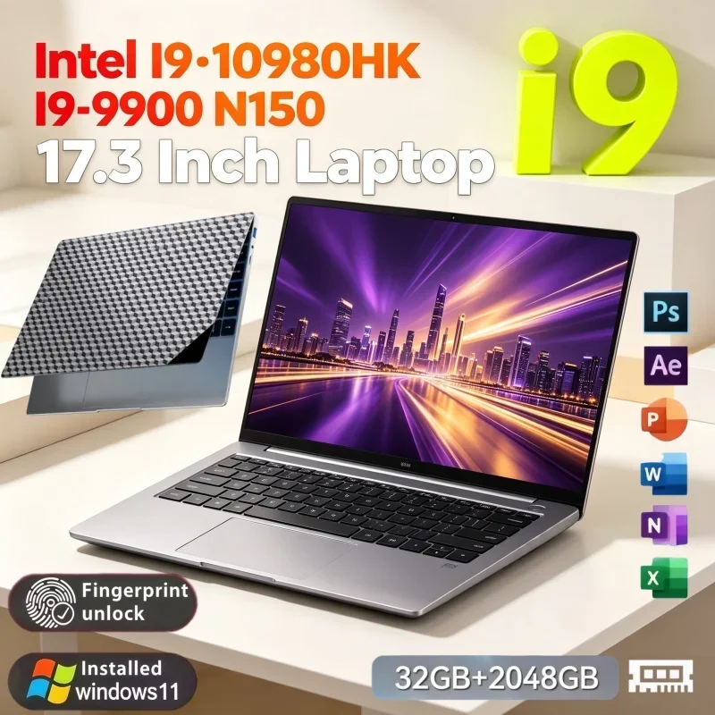 17.3'' Windows11 Intel I9‑10980HK I9‑9900 N150 32GB RAM 2TB SSD 4K Resolution Fingerprint Unlock WiFi 6 For Gaming Office Home