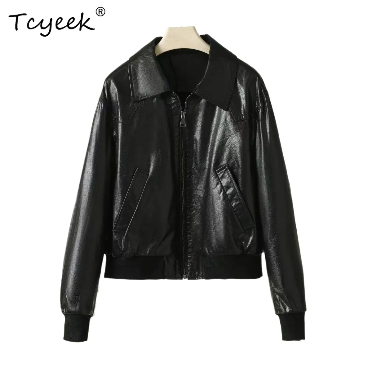Tcyeek Real Leather Jacket Women Autumn Clothes Oil Wax Cowhide Womens Coats Motocycle Jackets Streetwear Loose Casaco Feminino