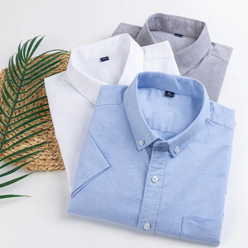 Summer new men's short sleeve business casual social non-ironing solid color all match Oxford woven shirt breathable slim