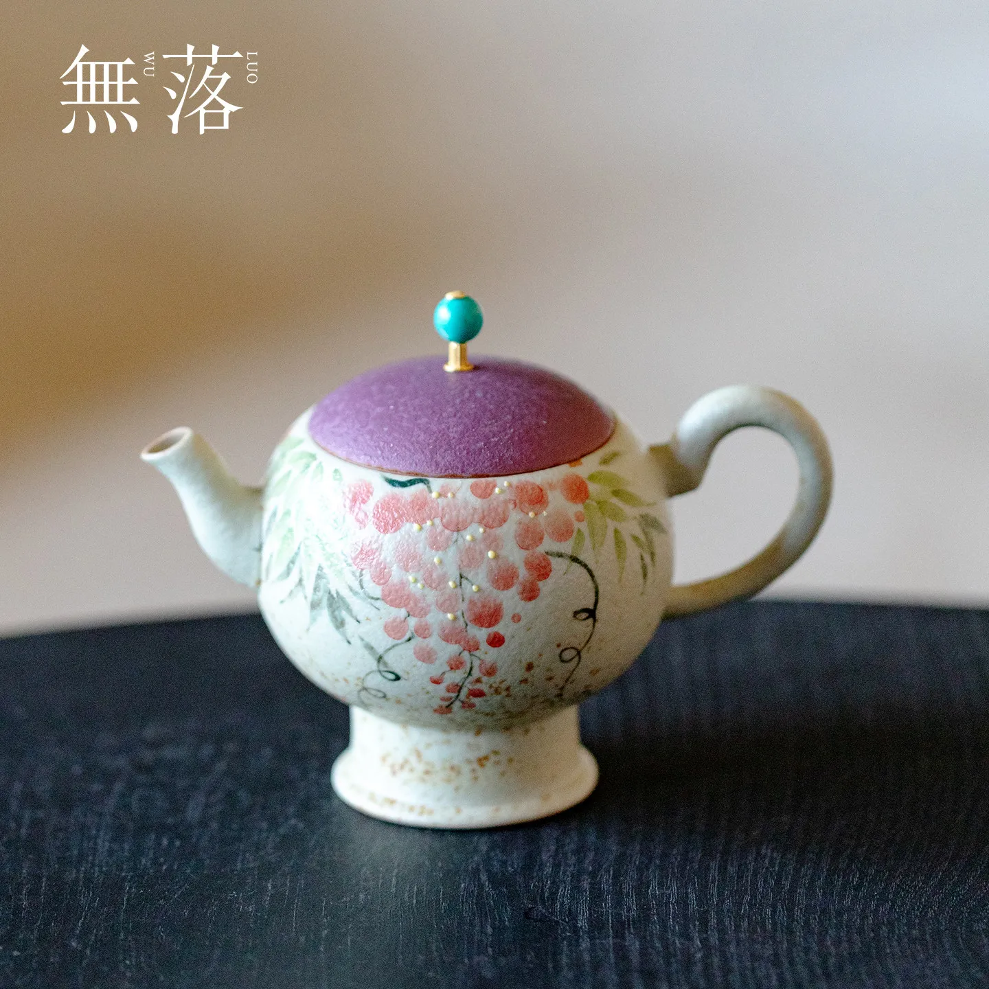 CL hand painted wisteria play fish teapot turquoise pot new caramel glaze retro handmade tea ware kung fu tea set single pot