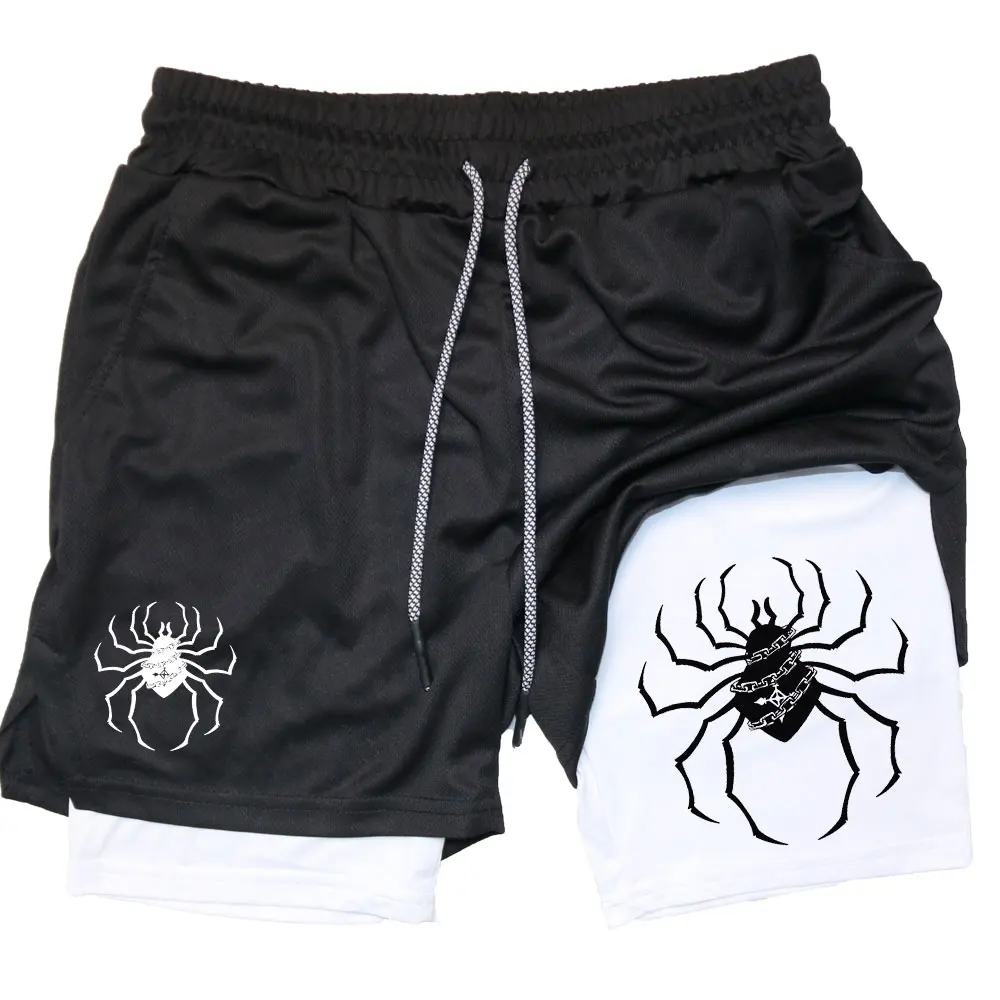 Y2K Men Performance Shorts for Men Breathable Spider Print Gym Shorts Summer Sports Fitness Workout Jogging Short Pants