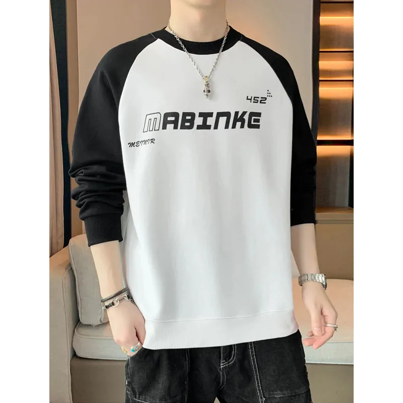 Men's Clothing 2023 Autumn and Winter New Simplicity Letter Print Fashion Solid Color Round Neck Long Sleeved Commuting Pullover