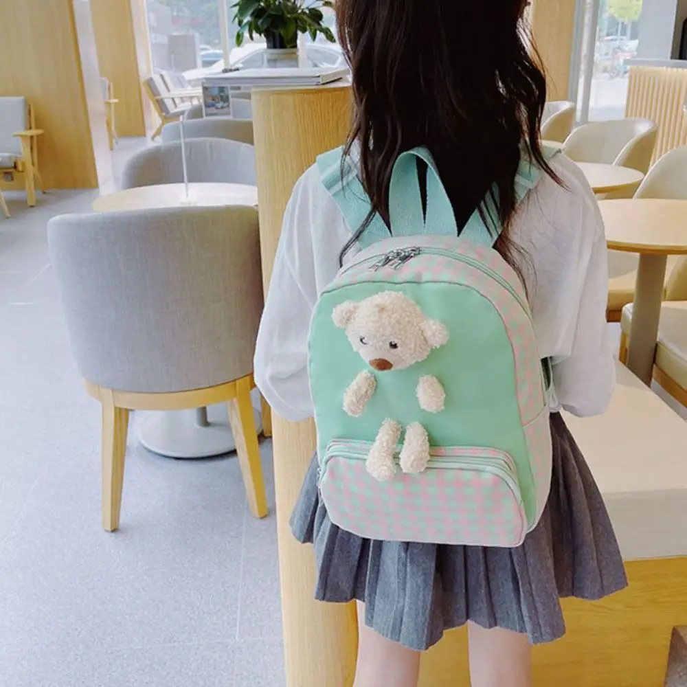 Gifts Nylon Children's Schoolbag Cute Multicolor Shoulder Bag Plaid Kindergarten Backpack