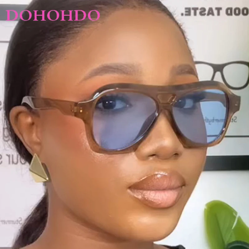 

Vintage Square Double Bridge Sunglasses For Women Men Brand Designer Luxury Sexy Ladies Outdoor Sun Glasses Punk Flat Top Shades