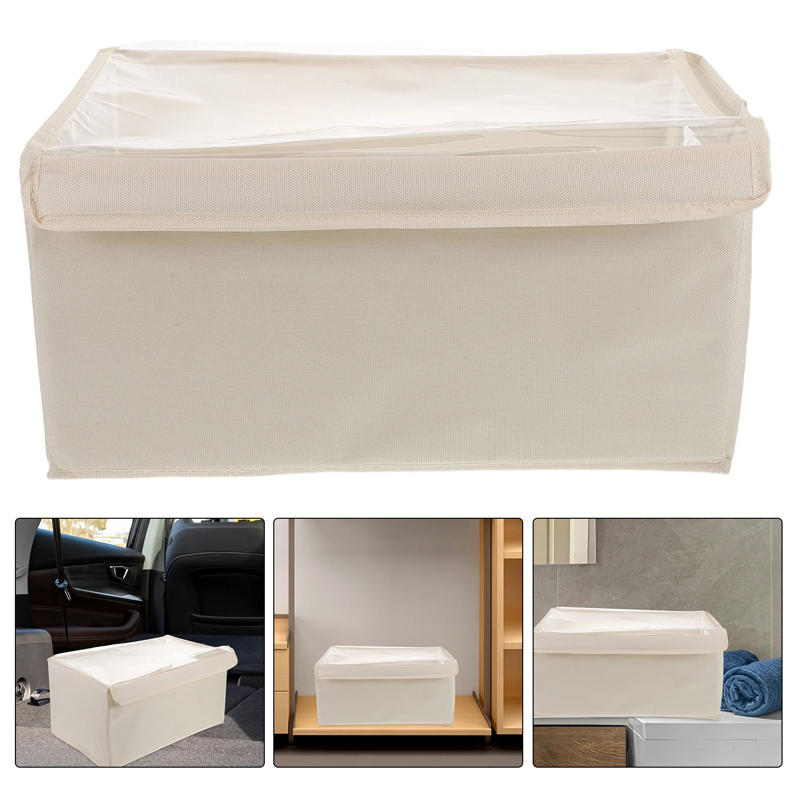 

3Pcs Foldable Clothing Storage Containers Oxford Fabric with Transparent Lid Space Saving Collapsible Organizer Bins for Home