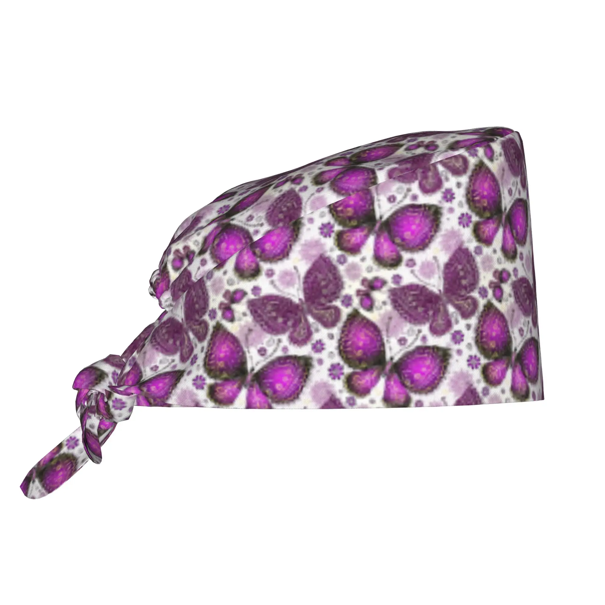 Adjustable Funny Colourful Butterfly Printed  Working Hat Women Men  Surgical Hat Scrub Nursing Doctor Surgeon Cap for Nurse