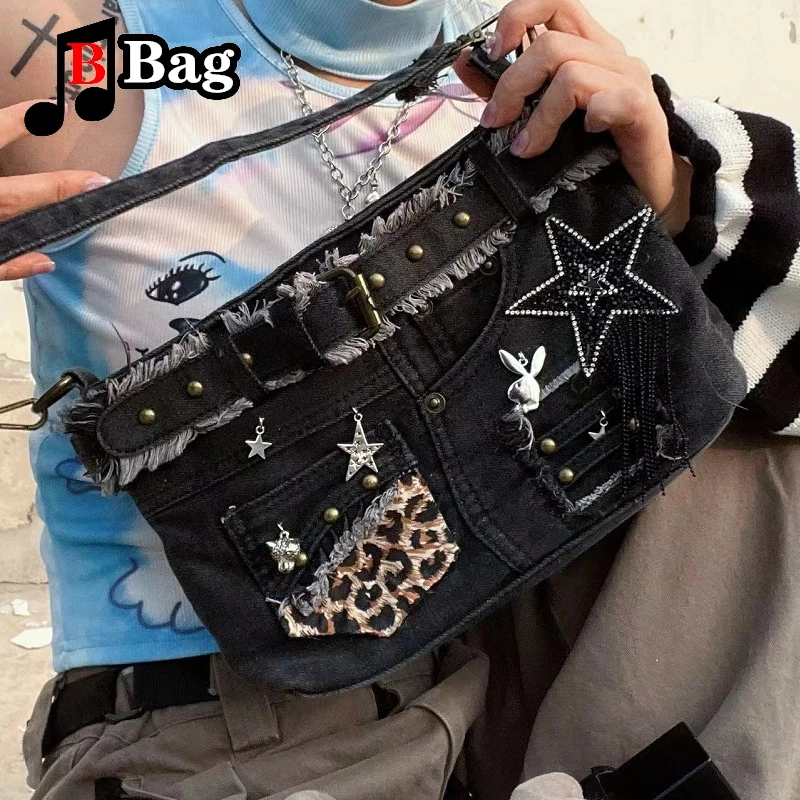 Tri color Cowboy Bag Subculture Homestay Woman Gothic Punk Millennial Spice Girl y2k tote One shoulder Crossbody Handbag