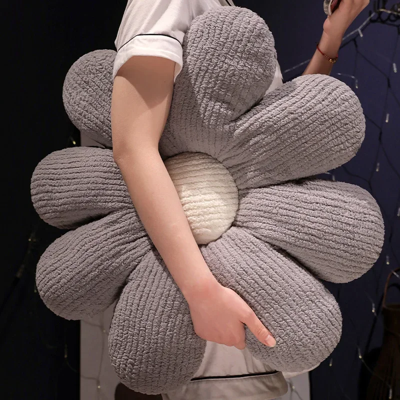 Almofada de assento de girassol de pelúcia listrada 50/60cm travesseiro de planta de pelúcia 8 pétalas núcleos coloridos sofá cadeira piso interno decoração de pelúcia