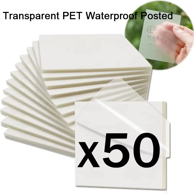 50 Sheets Transparent PET Sticky Notes Scrapes Stickers Note Pads Posted Paper Clear Notepad School Stationery Office Supplies