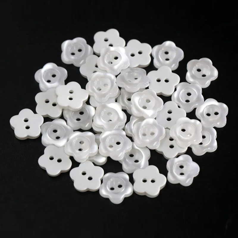 50-100pcs Resin Sewing Button Scrapbooking Flower White Two Holes Button For KIDS Clothes Accessory Diy Buttons For Craft11-15MM