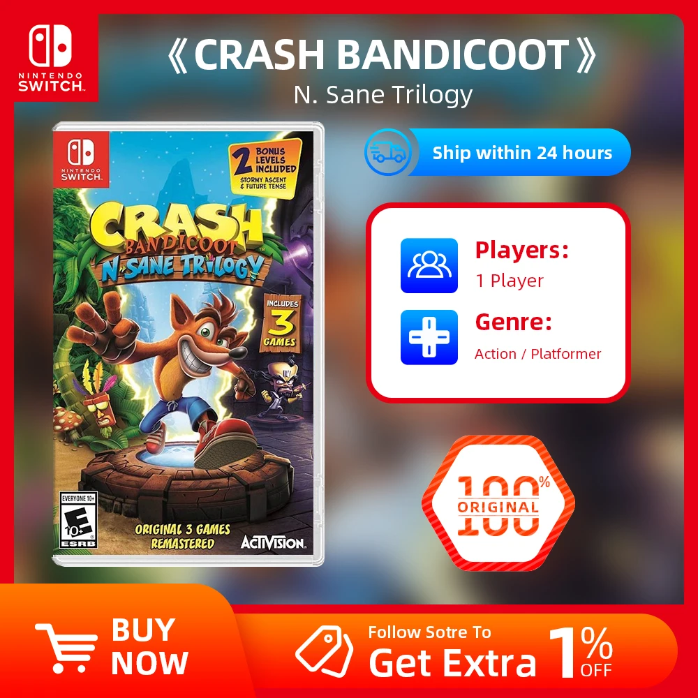 Nintendo Switch Game Deals - Crash Bandicoot N. Sane Trilogy - Games Physical Cartridge