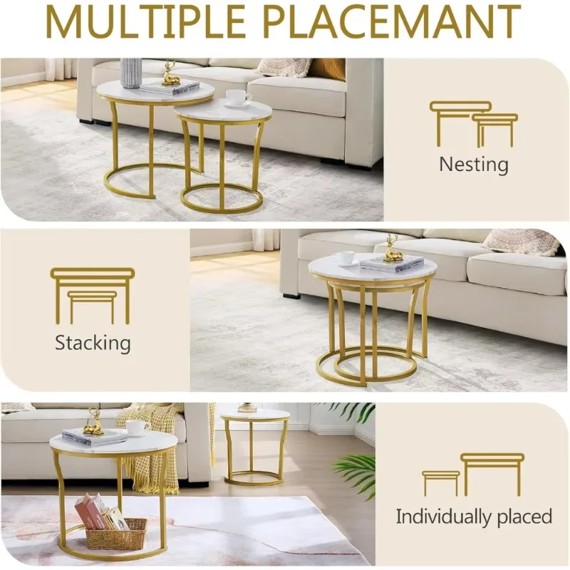 

Coffee Tables, Round Nesting Tables Set of 2,Tables, Stacking Nesting Tables for Living Room, Circle Coffee Tables, Side Tables