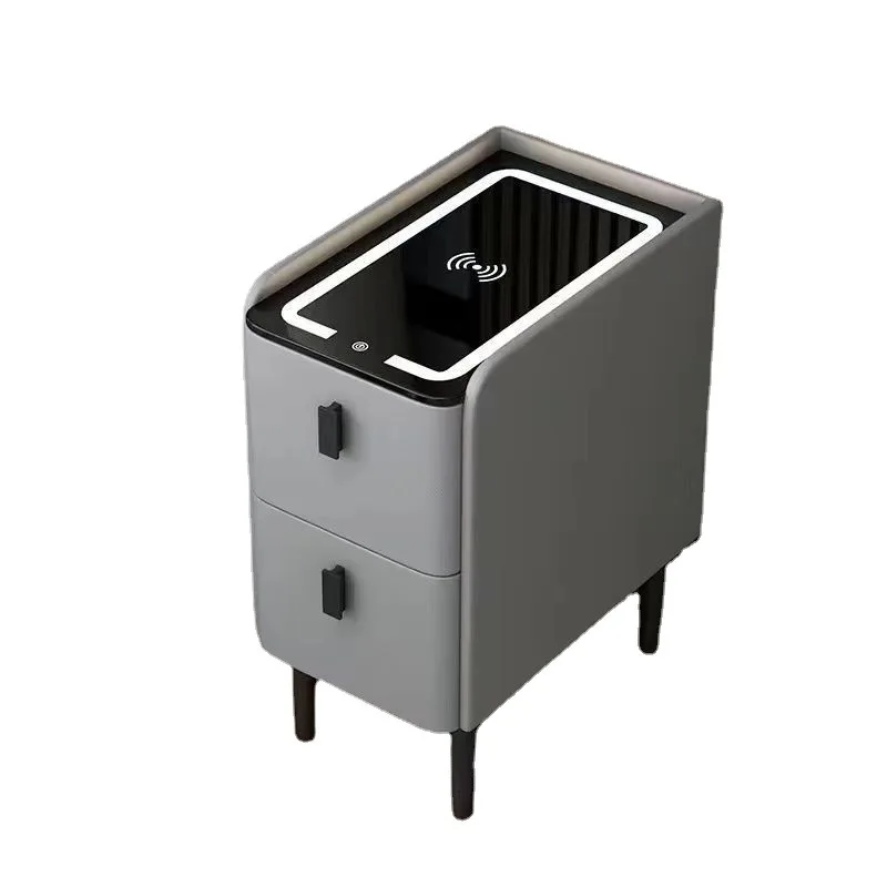 طاولة صغيرة ذكية بجانب السرير، خزانة ضيقة، مصباح LED، شحن لاسلكي، قفل بصمة الإصبع، خزانة بجانب السرير ضيقة للغاية #4