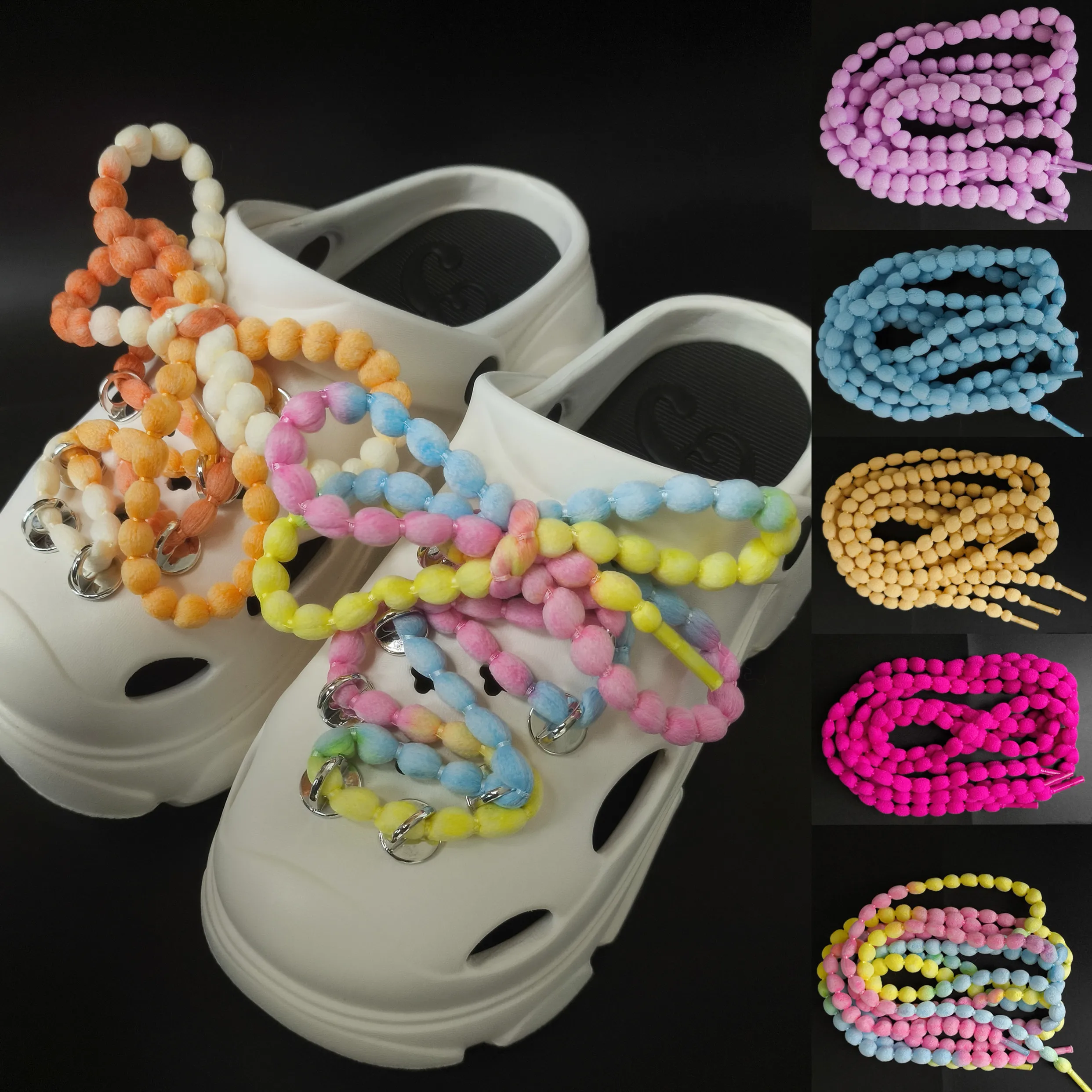 1 Set Round Pellet Bubble Woven Bow Shoelaces DIY Sports Sandals Slippers Croc Holes Slipper Detachable Decorations Metal Buckle