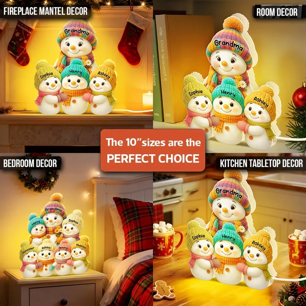 رجل الثلج الجد مع صندوق إضاءة أكريليك للأطفال مشهد عائلي متوهج مع أضواء ليلية شتوية مريحة هدية عيد الميلاد للأجداد