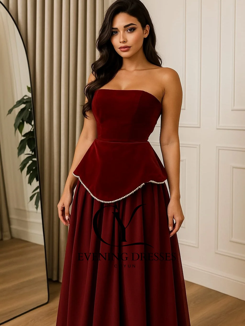 CUYUN Burgundy Long Prom Dresses Saudi Arabic Patchwork Party Gown Customized A Line Evening Dresses for Special Occasion