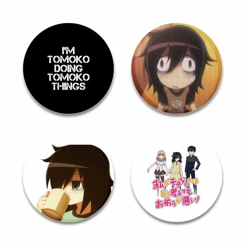 32/44/58mm Anime Tomoko Kuroki Watamote Brooch for Backpack Lapel Pins Cartoon Cosplay Badge Accessories Clothes Decoration Gift