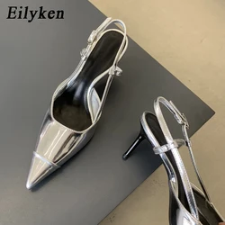 Eilyken New Fashion Pointed Toe Mules Women Pumps Sandals 2024 Summer Spring Patent Leather High Heels Ladies Shoes