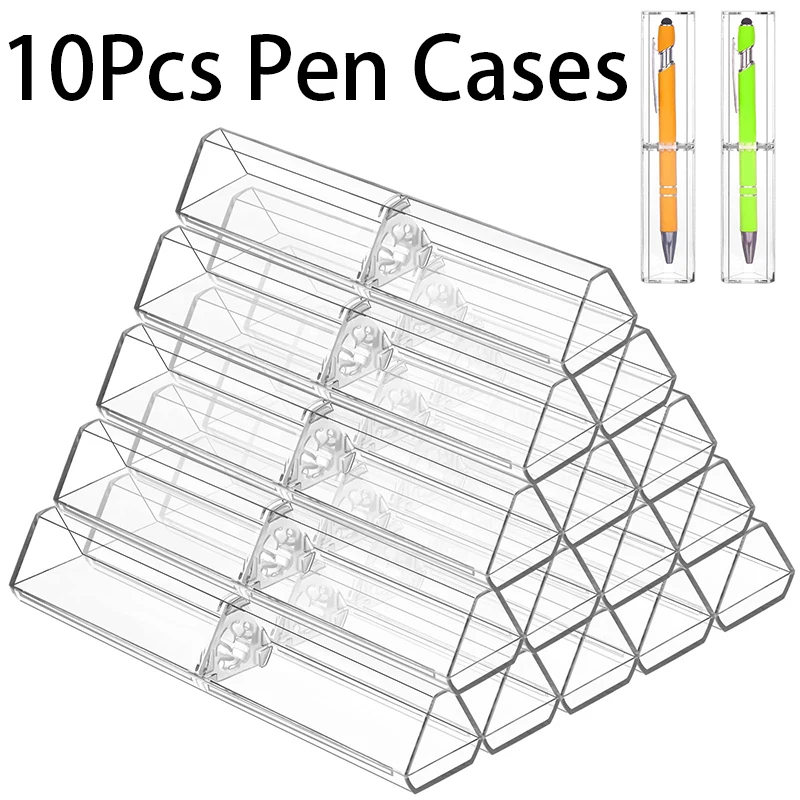 10Pcs Triangular Clear Pen Gift Box Empty Acrylic Clear Pen Gift Box Empty Plastic Reusable Pen Storage Container Case