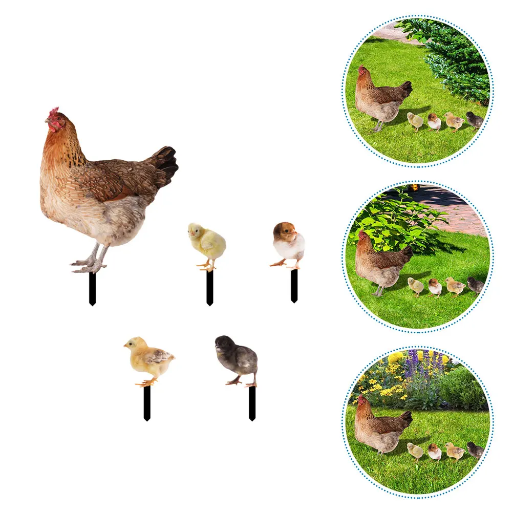

5 Pcs Acrylic Chicken Stake Realistic Garden Decor Chicks Ornaments Durable Yard Art Safe Material Long Life Outdoor Adornment