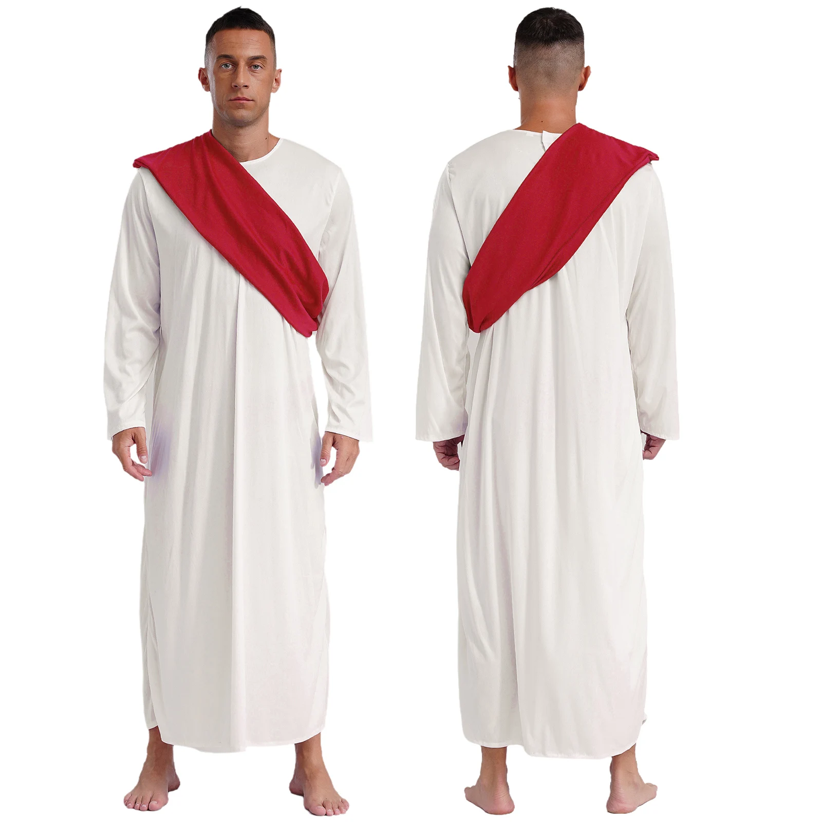 Mens Ancient Greek Prince Costume Halloween Themed Party Cosplay Jesus Christ Toga Robe Long Sleeve Gown with Shoulder Shawl