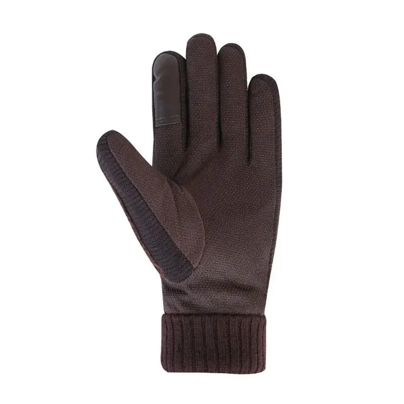 Gloves Men's Winter Cycling Motorcycle Windproof Cold Insulation Warm Leather Touch Screen Anti-Slip Thick Pile