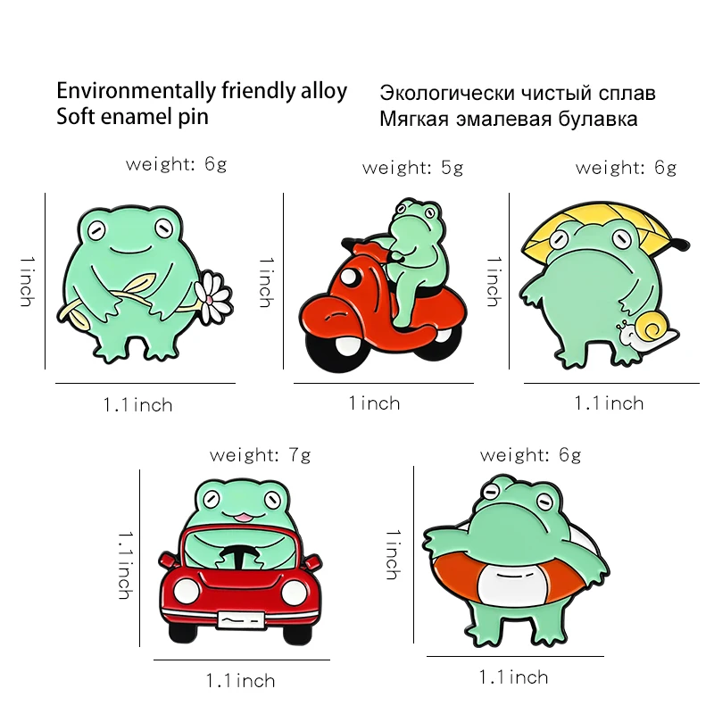 Fun Frog Enamel Pins Custom Froggy Car Swimming Pool Plant Brooch Lapel Badge Bag Cartoon Animal Jewelry Gift for Kids Friends