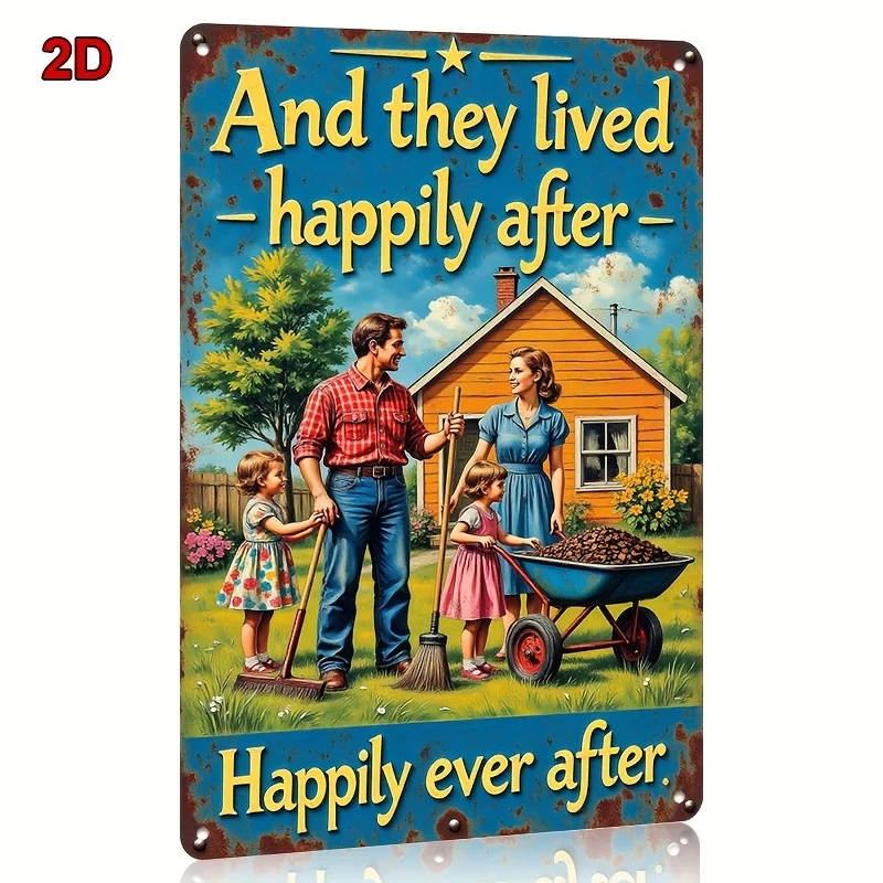 Vintage Metal Tin Sign Wall Art - Family Happiness Theme with 
