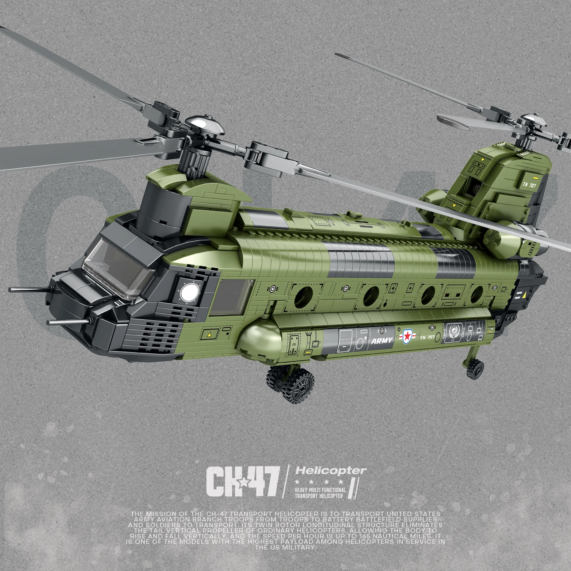 CH-47 เฮลิคอปเตอร์ขนส่ง Chinook Building Set, 1458 ชิ้น, เครื่องบินทหารชุดของเล่น, ของขวัญวันเกิดคริสต์มาสสําหรับแฟนๆวัยรุ่น 14