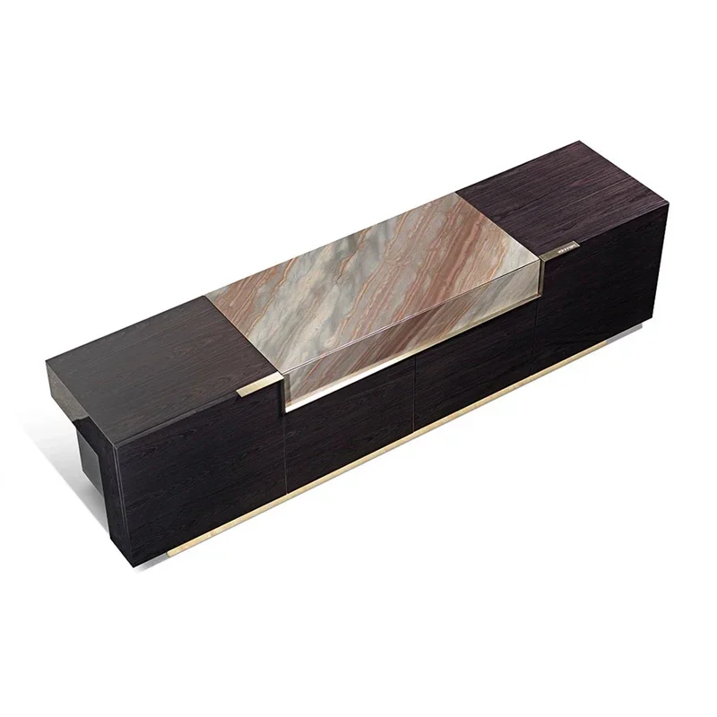 

Italian light luxury TV cabinet coffee table combination living room post-modern simple marble solid wood floor cabinet