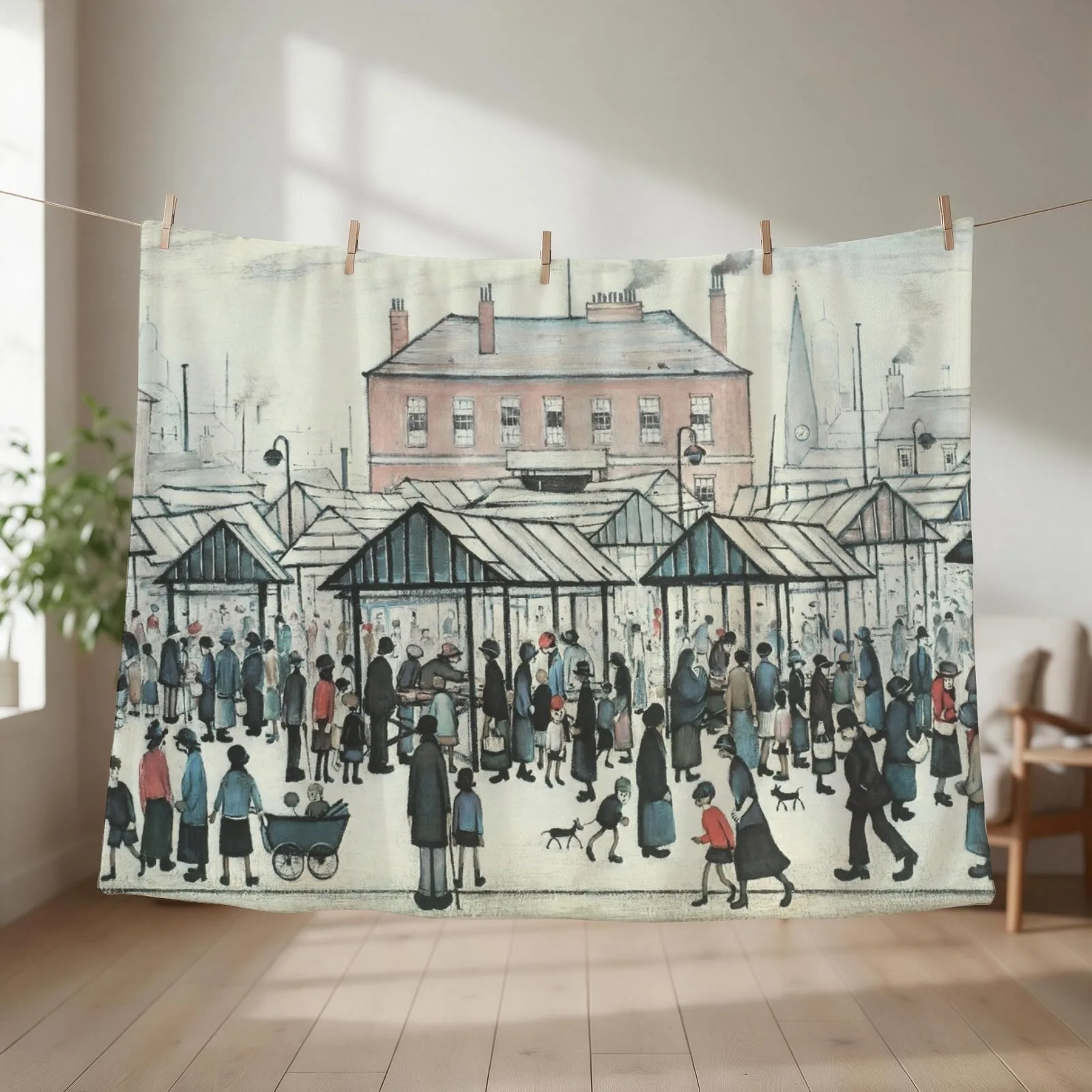 Market Scene, Northern Town, 1939 by L S Lowry Throw Blanket couch cozy soft plush fuzzy picnic outdoor blanket