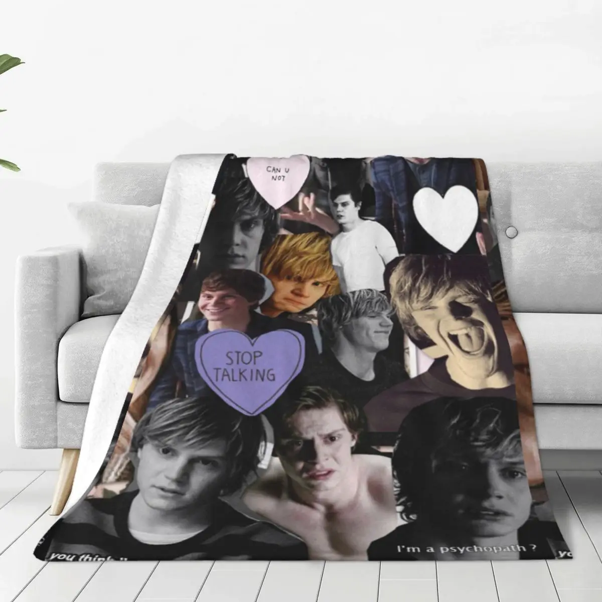 

Evan Peters Collage Actor Fleece Blanket Movie Awesome Throw Blankets for Sofa Bedding Lounge Quilt