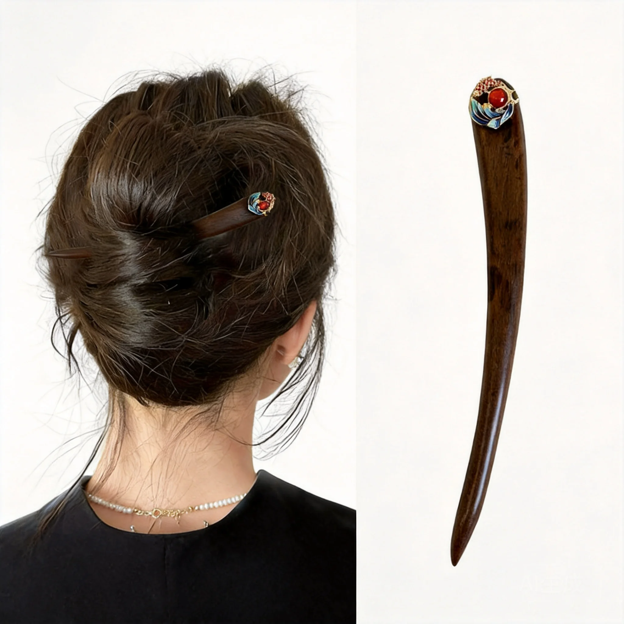 Chinese Traditional Koi Pattern Red Sandalwood Hair Stick Vintage Hanfu Cheongsam Hair Accessory 13cm 15cm Single Double Sided