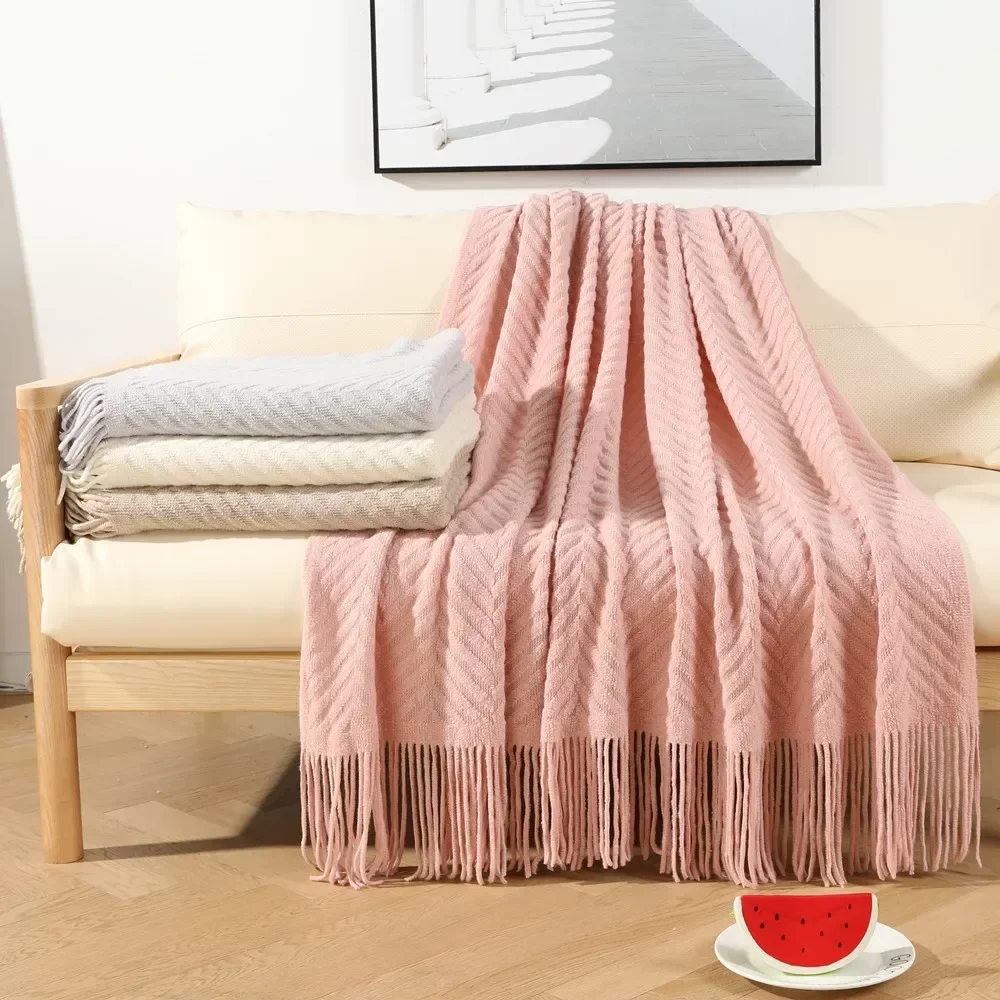 Cozy Throw Blanket Home Decoration Sofa Cover Soft Knitted Blanket Solid Color Bedspread On The Bed Office Nap Cover Warm Shawl
