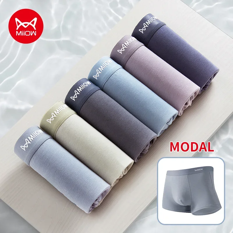 

MiiOW 3Pcs Softness Modal Men Underwear Boxers Breathable Men's Panties Mens Underpants Cotton Antibacterial Man Boxers Briefs