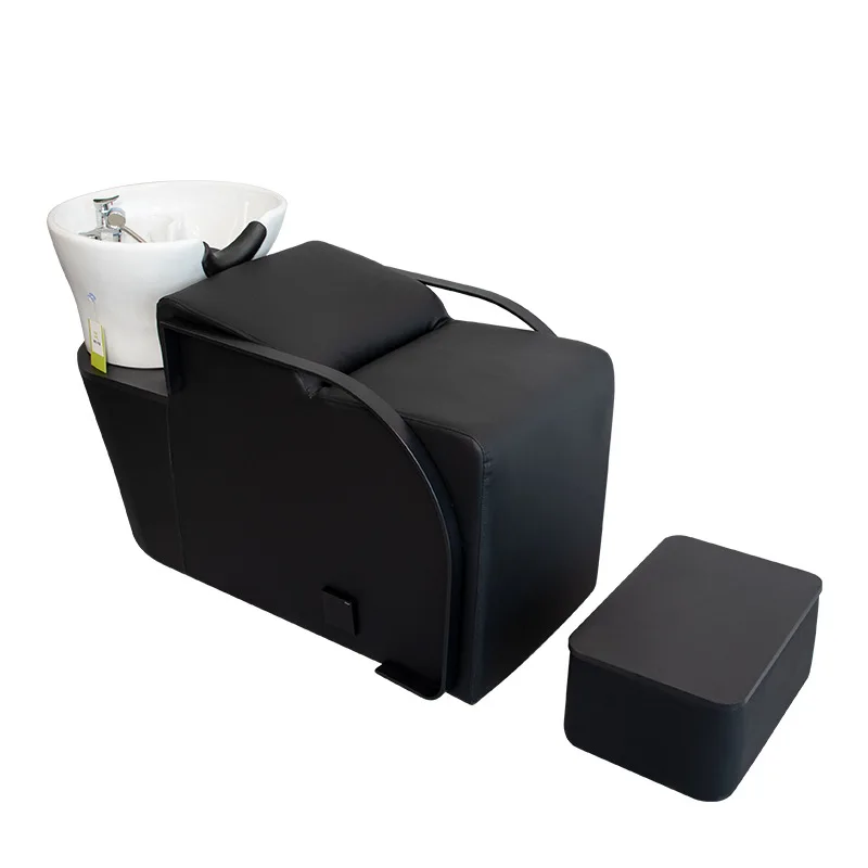 

Hot-selling barber shop semi-lying flush bed hair salon special ceramic deep basin flush shampoo bed manufacturer wholesale