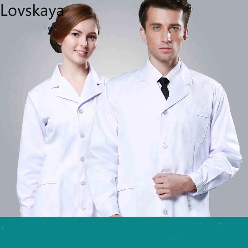 White Coat Short Sleeve Men Slim Nurse Suit Clothes White Coat Long Sleeve Doctor Dress Female