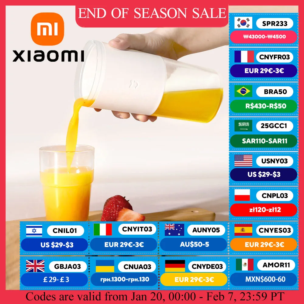 XIAOMI MIJIA Mini Portable Blender Electric Fruit Juicer Machine Orange Juicer Kitchen Food Processor Maker Juice Extractor Home