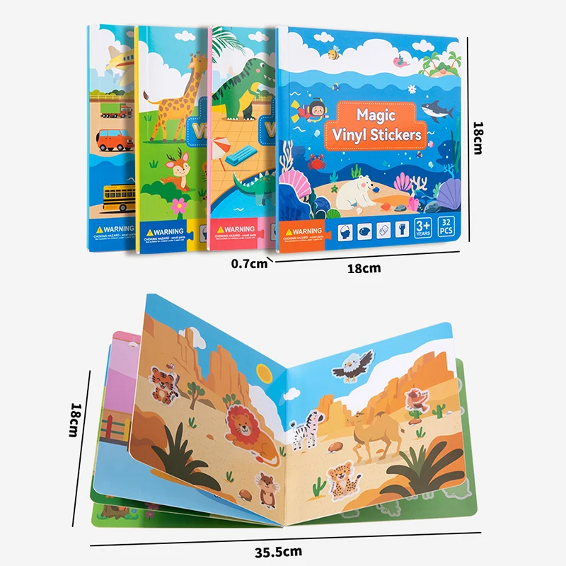 Naklejki wielokrotnego użytku z kreskówkami zwierząt dla dzieci DIY ręczne puzzle nauka poznanie Puzzle książka zabawka edukacyjna prezent dla dziecka