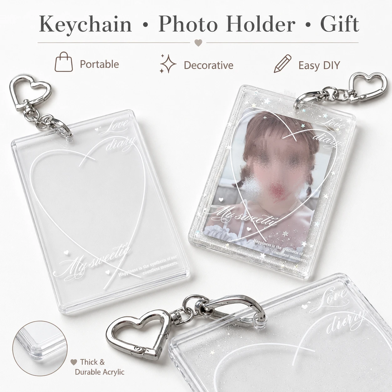 Acrylic Glitter Card Holder Ins, High Aesthetic Appeal, Star Chasing 3-Inch Small Card, Polaroid Photo Storage Decoration