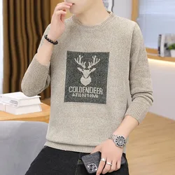 Men's Fashion Deer Head Print Long Sleeve Sweater Casual Comfort Crew Neck Jumper