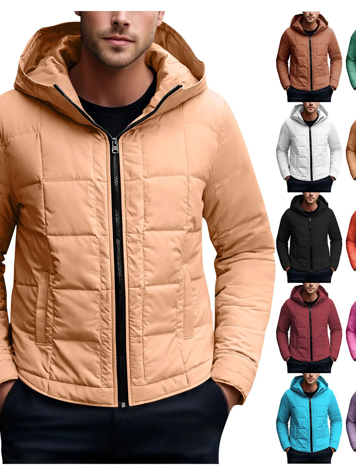 

Men's Hooded Cotton Jaet Warm Winter Coat Polyester Fiber Loose Fit Casual Sle ort Length Zipper Closure Youth Faion