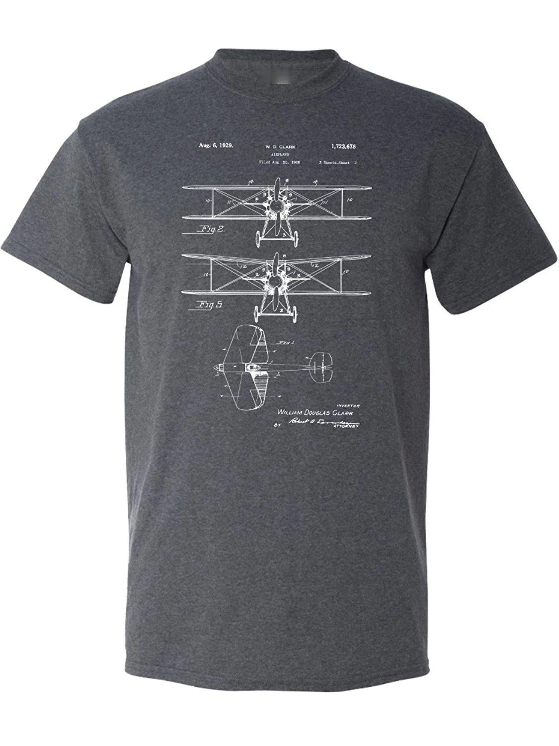 Airplane Pilot 1929 Biplane Patent Aviation Graphic T Shirt. Short Sleeve 100% Cotton Casual T-shirts Loose Top Size S-3XL