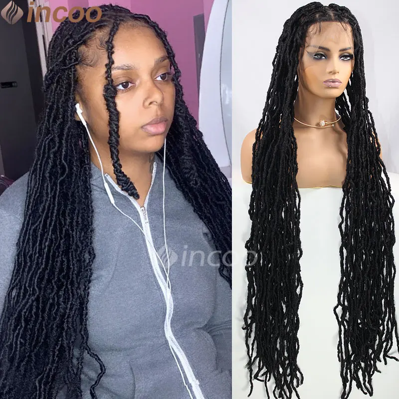 

Synthetic Full Lace Jumbo Box Braided Wigs Faux Locs Kontless Box Braids Wig for Black Women Large Box Braided Full Lace Wigs