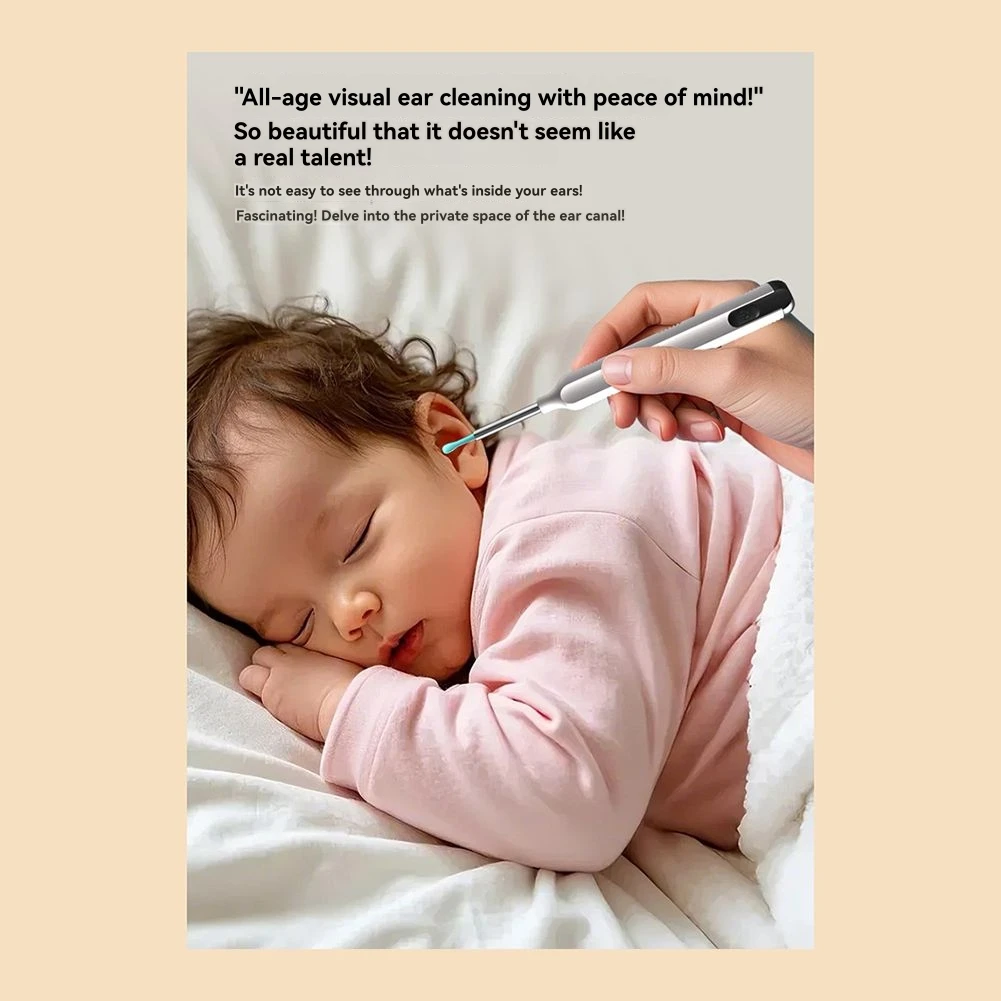 AB68 Cuchara para la oreja Limpieza del hogar Luminoso Visual Limpieza y Segura Inalámbrica IPX5 Impermeable Negro