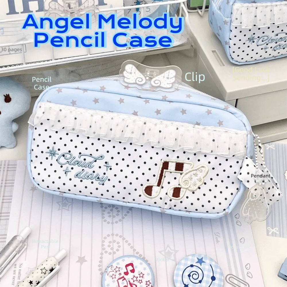 Cute Design Musical Note Pen Bag Large Capacity Splicing Stationery Bag Soft Material Wave Point Pencil Bag Student Use