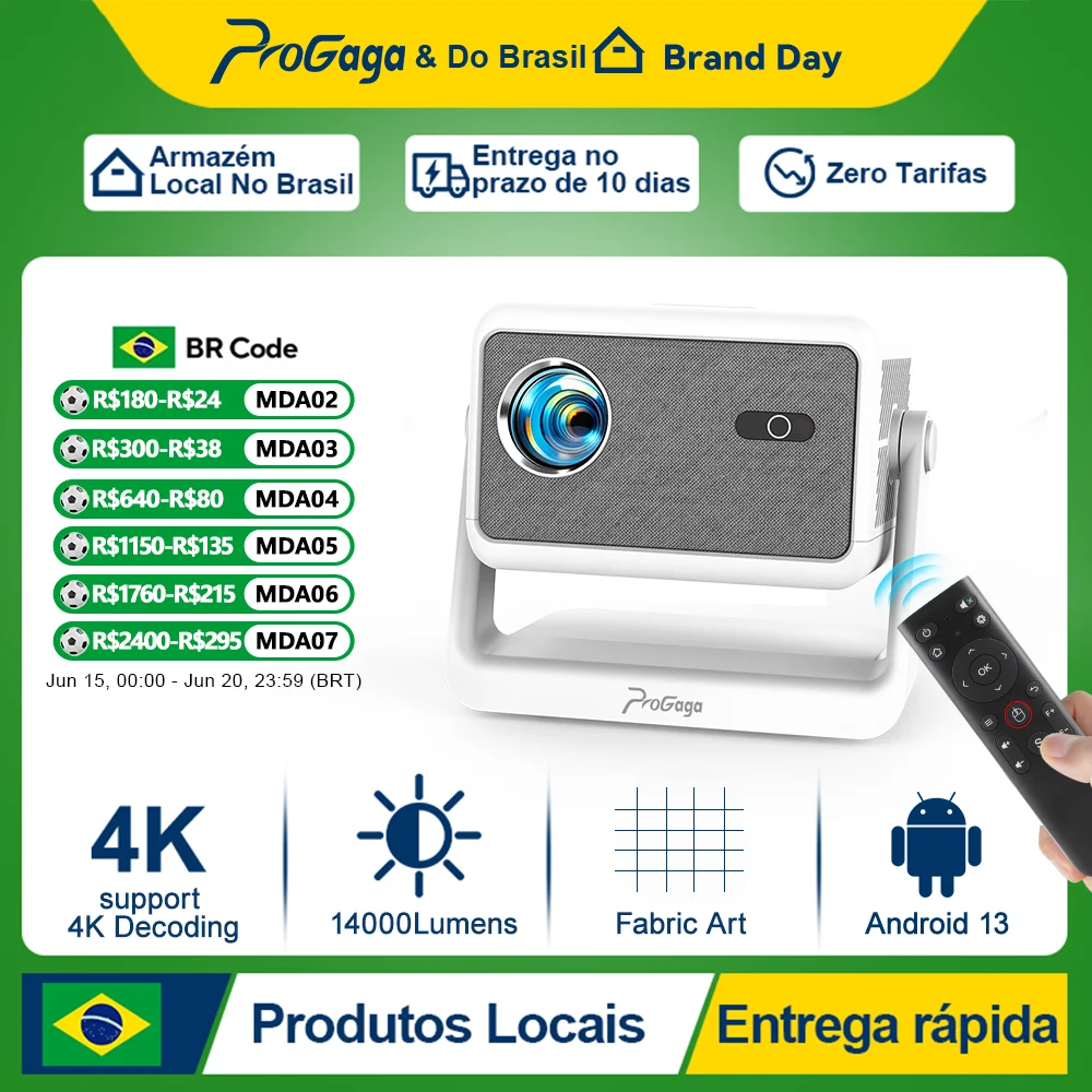PROGAGA Projetor 1080P PG370 MAX Full HD 4K Android WiFi BT 14000 Lumens Projetor Smart Home Theater Projetor de Vídeo Portátil