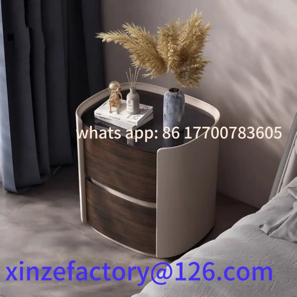 

Customizable Italian Bedside Table Oval Rock Board Cabinet Light Luxury Solid Wood Bedroom Bedside Cabinets